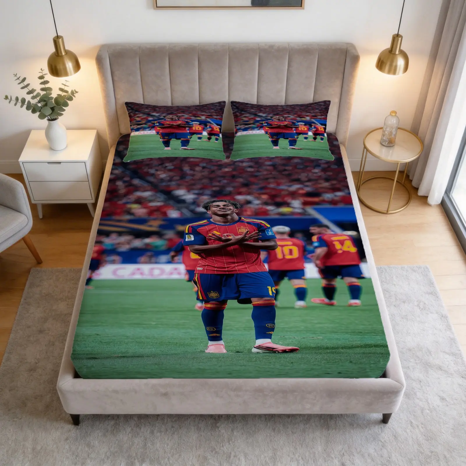 3-Piece Set Of Football Star Yamal Patterned Bed Sheets, Including 1 Bed Sheet And 2 Pillowcases, Comfortable Bedding Set, Anti Slip Dust Cover, Suitable For Bedrooms And Guest Rooms, Men's Fans, Teenagers' Bedroom Bedding