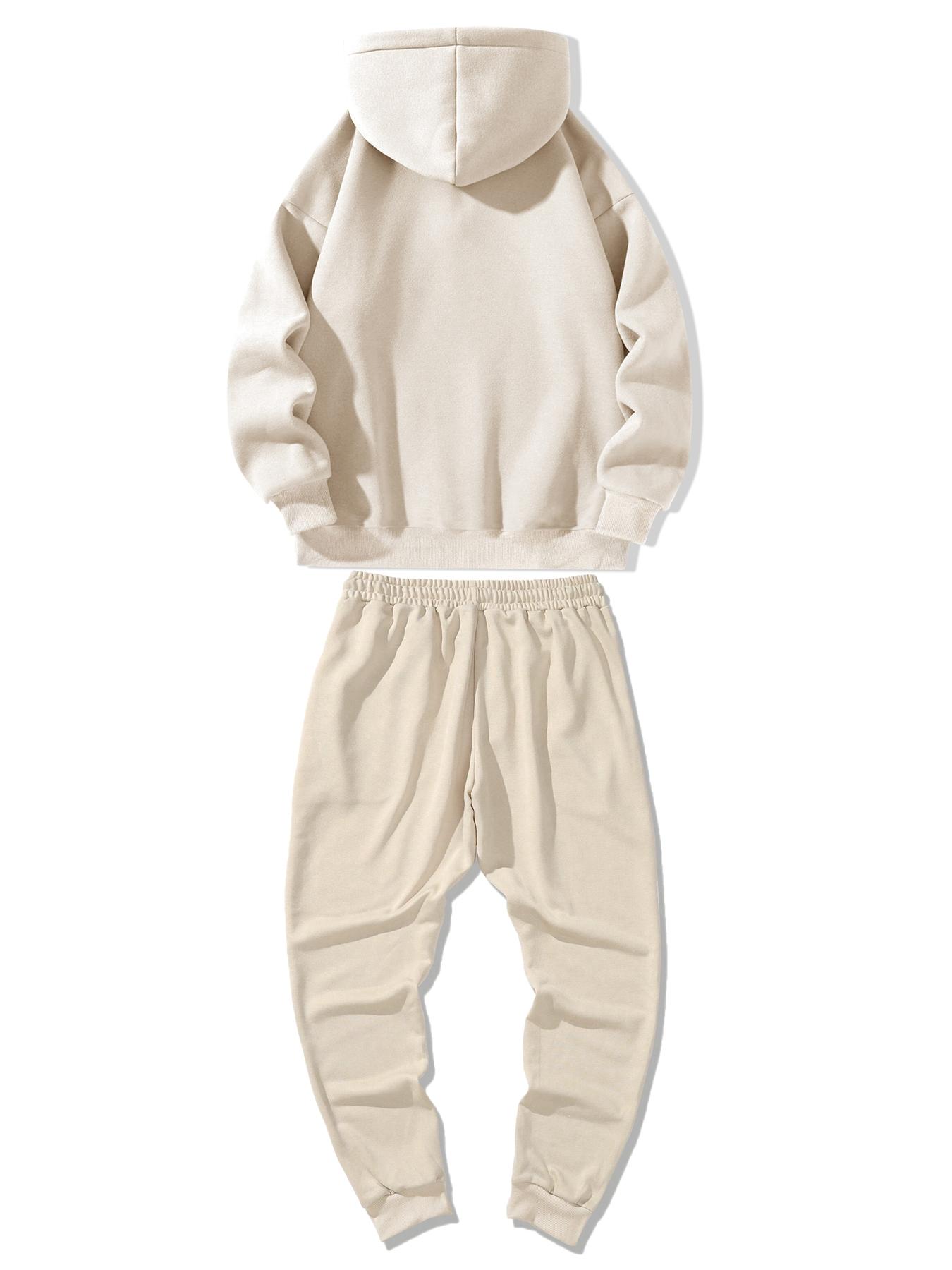 Men's Letter Print Half Zip Up Hooded Sweatshirt & Drawstring Waist Sweatpants Two-piece Set, Regular Fit Casual Drop Shoulder Long Sleeve Hoodie & Pocket Jogger Pants, Men's Two Piece Outfits for Daily Workout Running, Streetwear Tracksuit Set