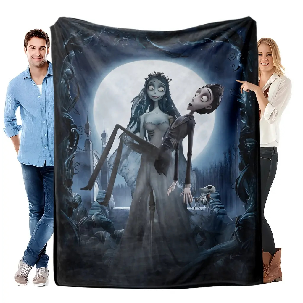 Corpse Bride Moonlit Scene Victor & Emily Flannel Throw Blanket Gothic Fantasy Movie Themed Soft Warm All-Season Blanket Gift
