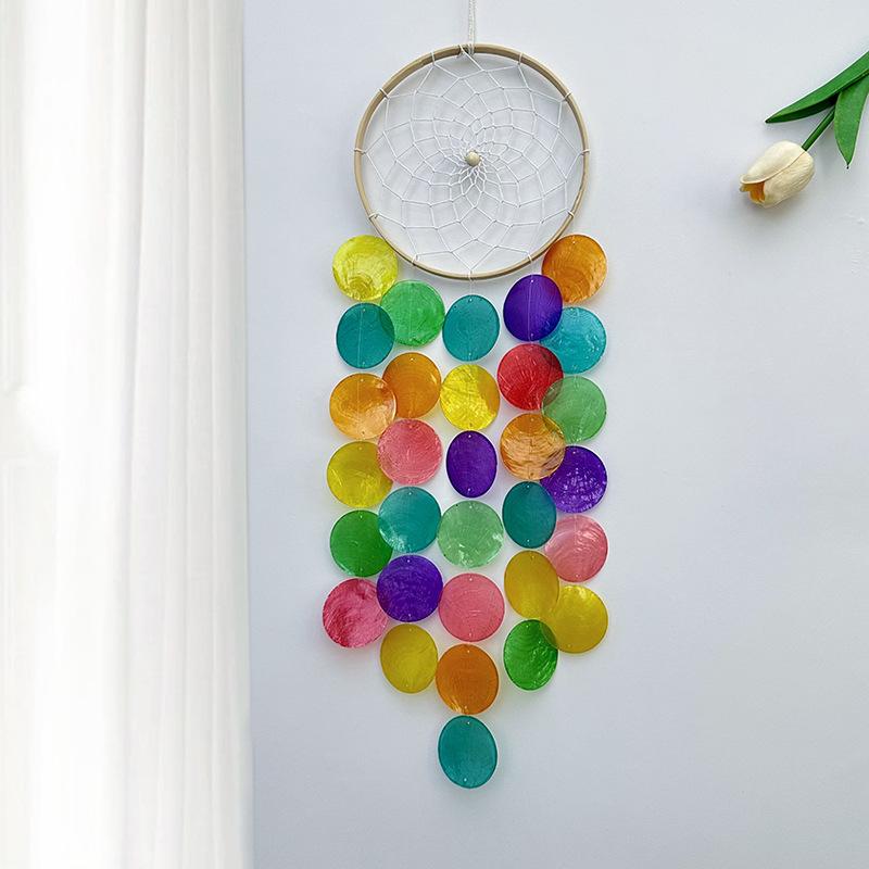 Bohemian Dreamcatcher Wind Chime, Handmade Natural Shell Light and Shadow Hanging Decoration, Rainbow / White / Blue Version for Home Wall / Window / Balcony Decoration Bohemian Dreamcatcher Wind Chime, Handmade Natural Shell Light and Shadow Hanging Decoration, Rainbow / White / Blue Version for Home Wall / Window / Balcony Decoration