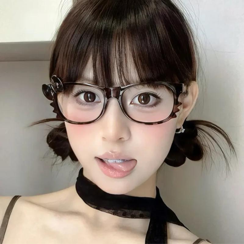 Kawaii Y2k Kitty Leopard Print Women's Glasses Trendy Decorative Accessorie Cute Fashion Cartoon Nerd Frame for Women No Lenses Full Rim Stylish Design Versatile Accessory lady baggy cardigan perfect holiday party favor thick plush green candlestick easy