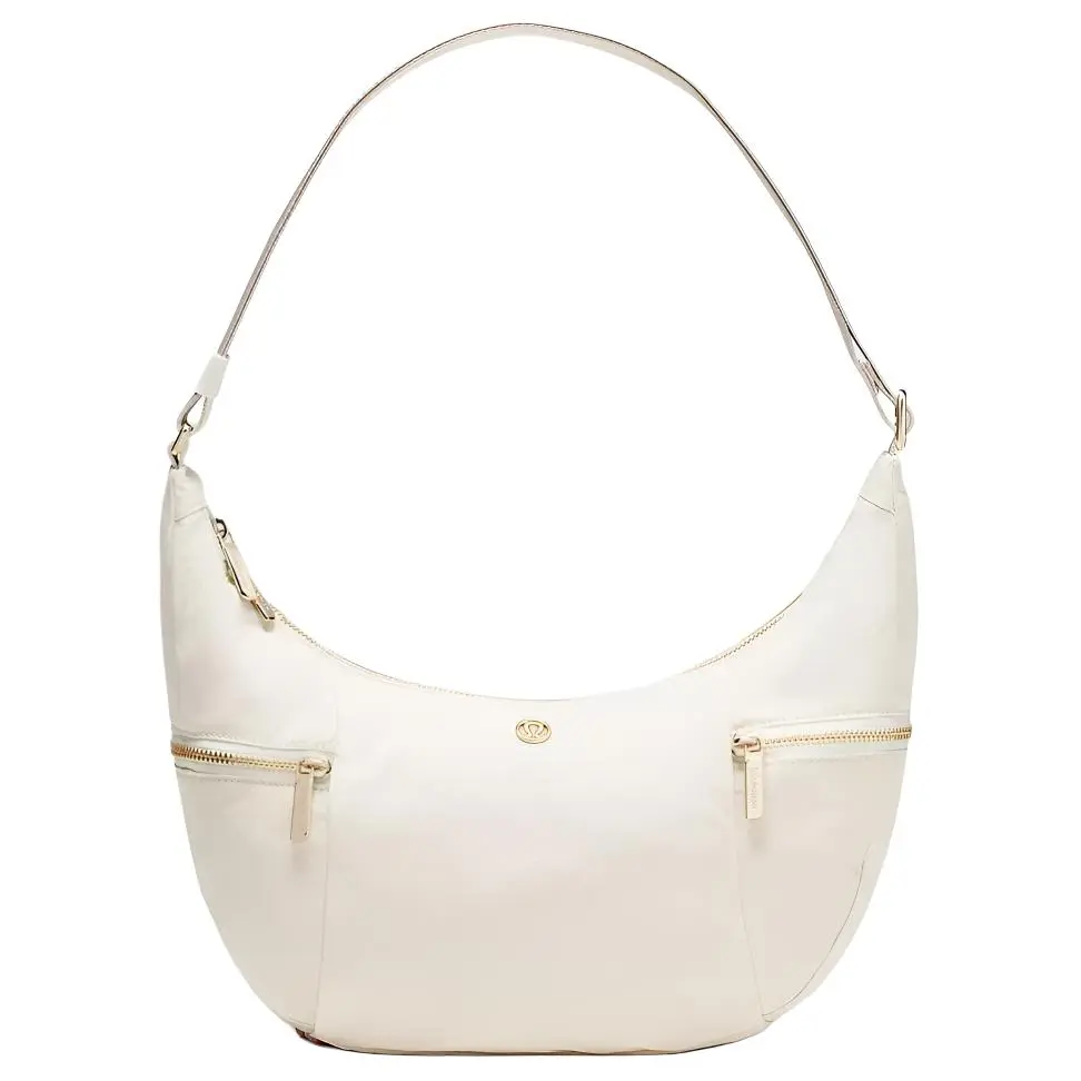 Lululemon Slouchy Sling 6L Crossbody Bag for Women, Gold-Tone Hardware, Nylon, White