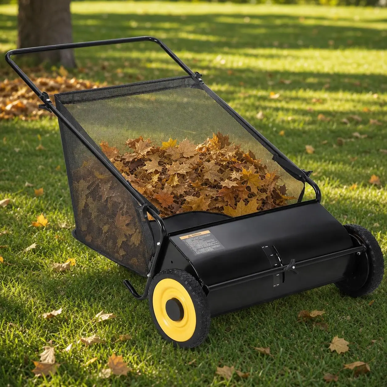 21-In Manual Push Lawn Sweeper with 4 Rotating Brushes, 3.5 Cu. Ft. Hopper and Steel Frame Design