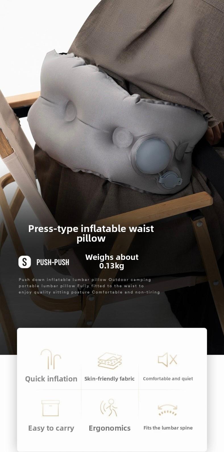 TPU Inflatable Lumbar Neck Pillow Portable Foldable Press Type for Travel Office Car
