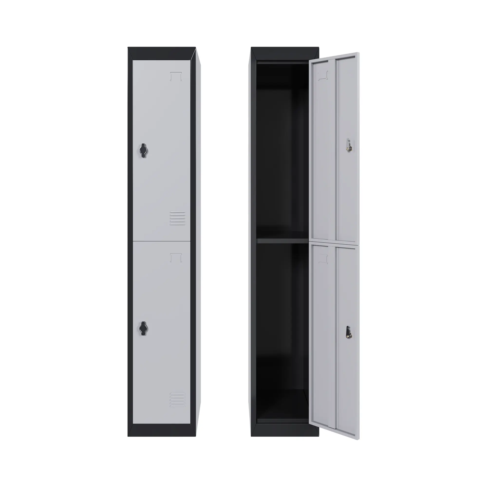 71 Inch Tall Heavy-Duty Steel Locker Cabinet, Lockable with Shelves & Hanging Rod, Ventilated Rust-Proof Space-Saving Design, Grey+Black for Office, School & Gym