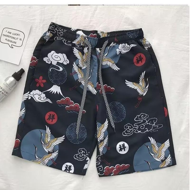 Quick-drying beach pants five-point pants printed seaside flower underpants