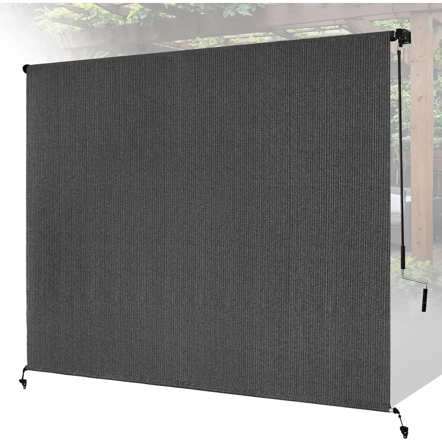 8'W x 8'H Gray Patio Shades Roll up Outdoor Roller Shade Crank Wand Blind Cordless, 90% UV Blocking & Privacy Protection for Porch Gazebo Pergola Backyard (2 Splicing Tube, 1 Fabric)