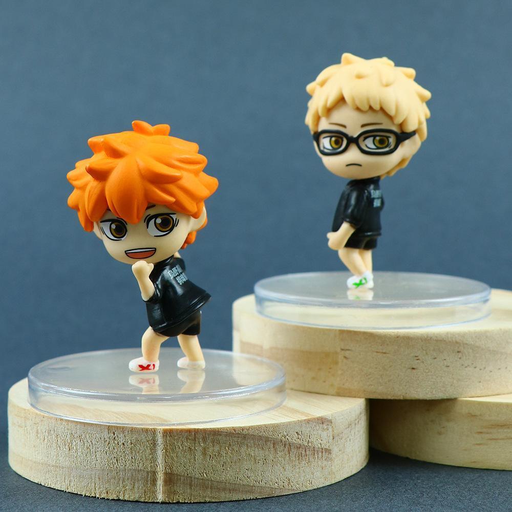 4Pcs/Set Haikyu!! Doll Figure Kei Tsukishima Shoyo Hinata Tobio Kageyama Tadashi Yamaguchi Anime Figure PVC Car Decorations Toys