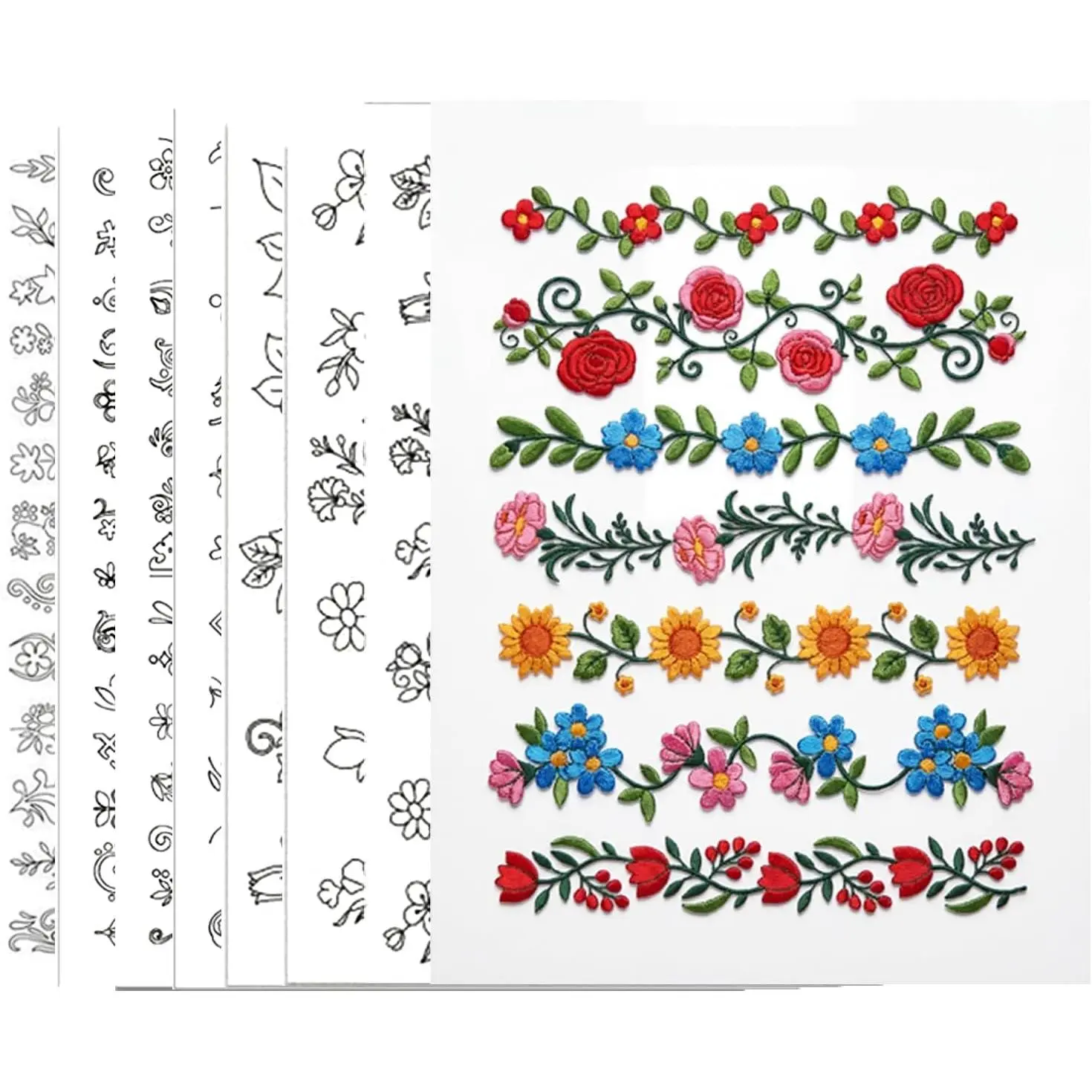 Flower Vine Embroidery  Stabilizer, 8 Sheets Stick and  Embroidery Paper Patterns, Wash  Embroidery Stickers for Beginners, 8.3 x 11.7 Inches