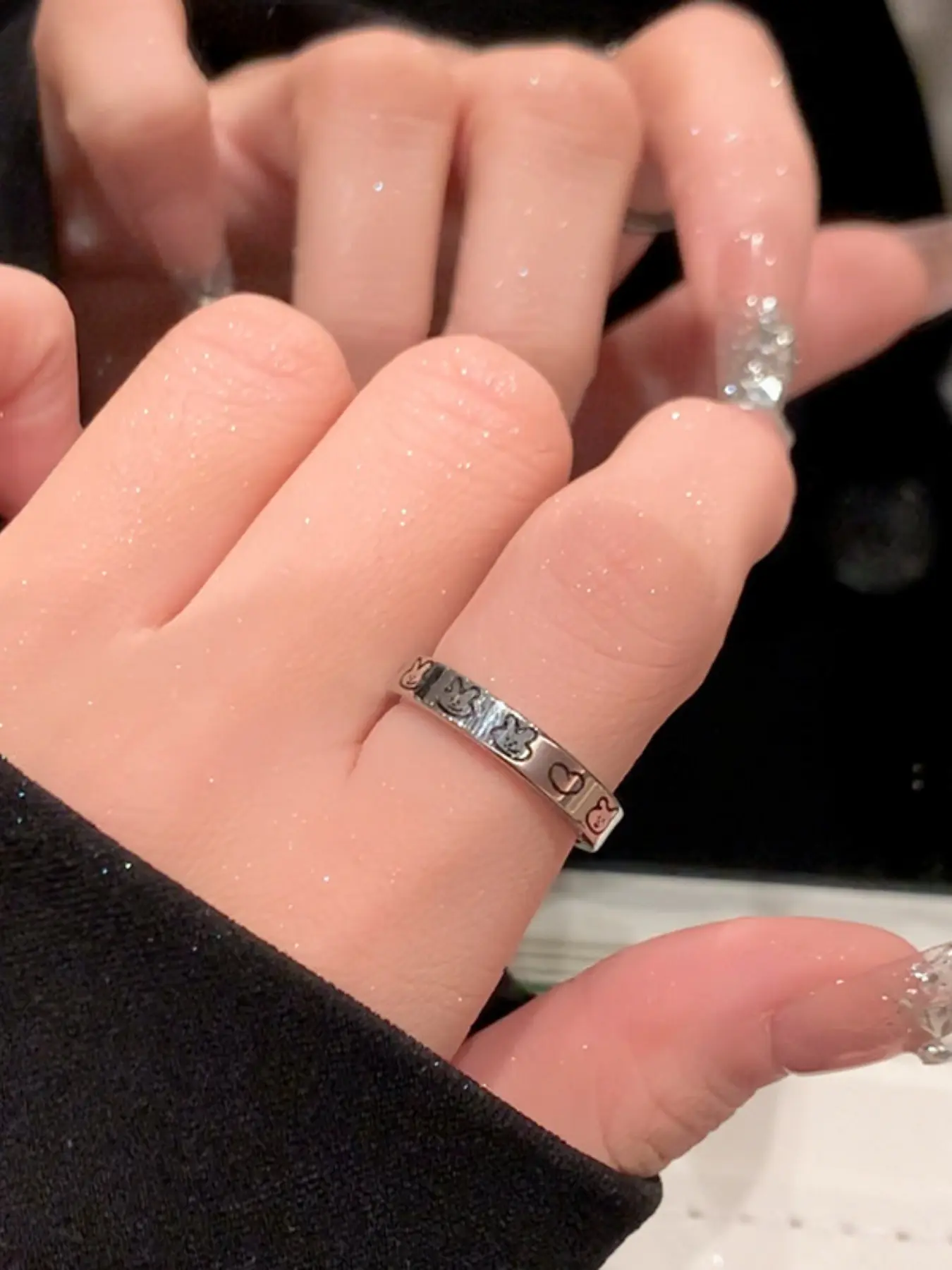 Stainless Steel Ring, Creative Silver Color Rabbit Heart Pattern Titanium Steel Jewelry, Unique Handmade Rabbit Ring for Women