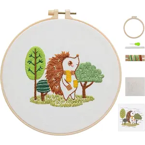 Level 1 Embroidery Kits for Beginners and Adults, Different  , 1set as a Pack, inculde 1 Hoop, Instruction and  Threads, Easy and  Stitches (Hedgehog)
