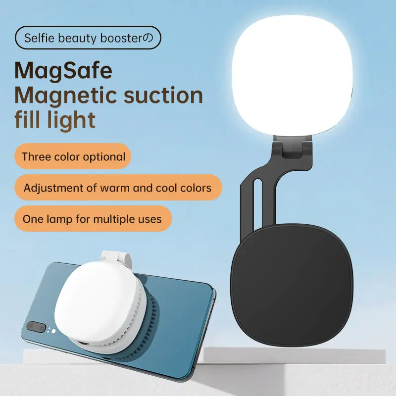 MyGo MagSafe Magnetic Selfie Light, 360° Rotatable LED Fill Light, 5 Light Modes, Rechargeable, Built-in Mirror & Phone Stand, Bonus Magnetic Ring, for Live Streaming, Vlogging & Content Creation