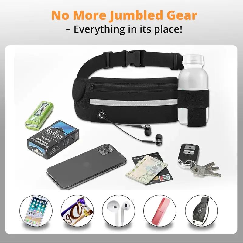 Running Waist Pack: Unisex Sports Fitness Belt for Marathon & Jogging. Features a phone pocket and storage for essentials like IDs, keys, and headphones. A must-have outdoor gear for running and hiking.