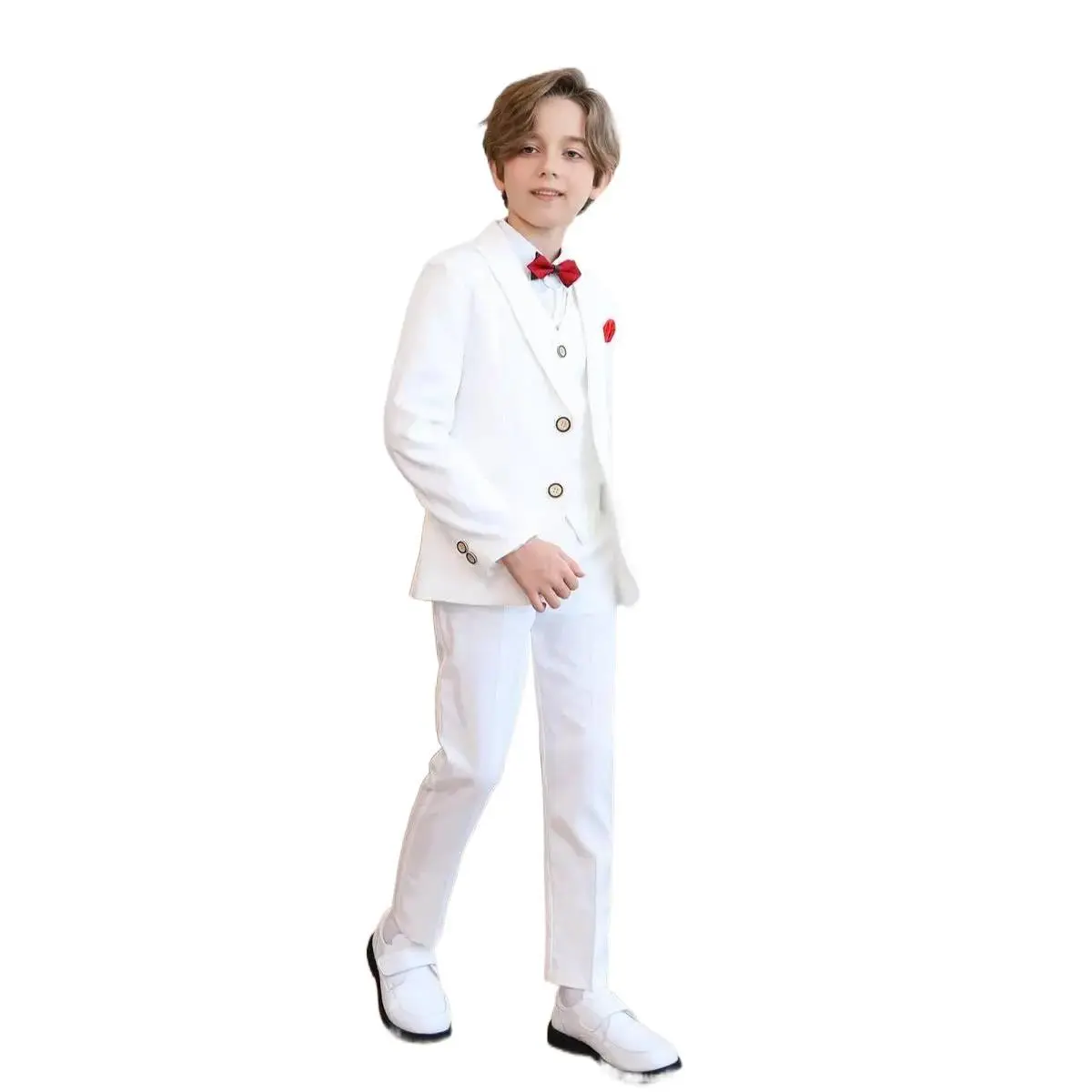 4-piece boys' suit set - perfect gift for boys, toddlers, teenagers, children, young adults, weddings, graduation ceremonies, church occasions, and more!Sizes ranging from 100 to 160 cm, formal slim-fitting boys' suit (shirt not included)!-24137