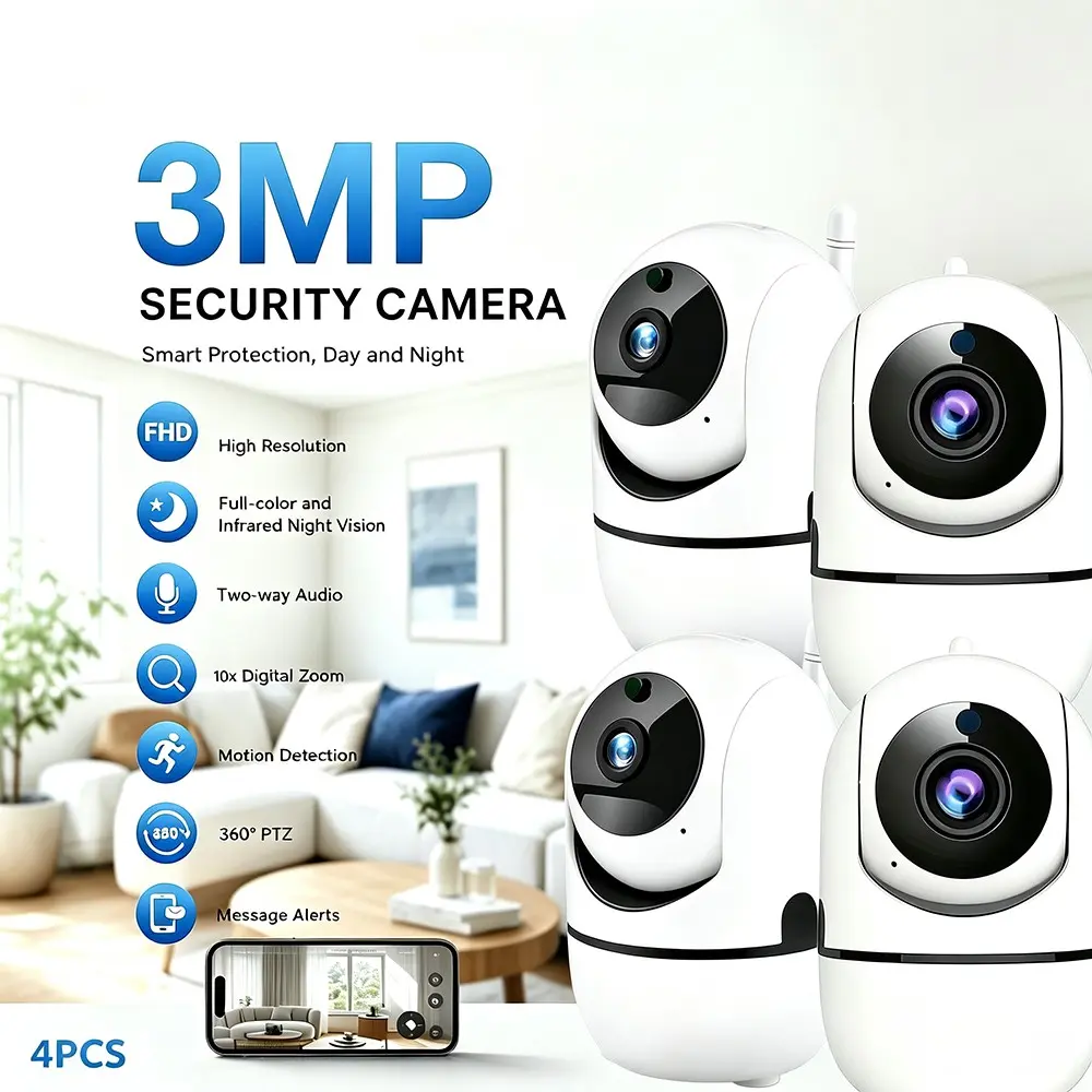 Y106 Wireless WiFi Camera System, 4-Piece Kit with Night Vision, Two-Way Audio, Home & Business Security, Dcs100 Model, Abs Enclosure