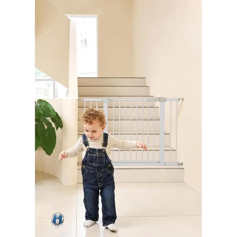 44.72"-46.89" Baby and Pet Safety Gate, 30" Tall Metal Walk-Thru Gate for Doorways & Stairs, Easy One-Hand Open, Dual Lock, Extensions & Wall Mounts Included (Gray, 29"-46" W x 30.5"H)