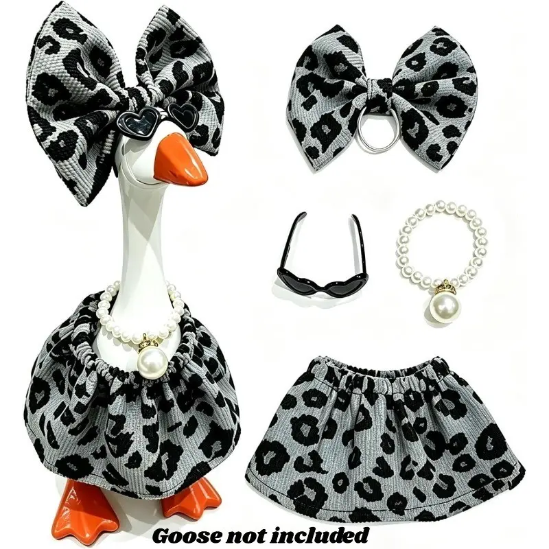 7-Inch Leopard Print Desktop Duck Statue Costume, Fun Summer Harvest Festival Dress, Ideal Gift for Desk Decor and Parties, Desktop Ornaments, Decoration, Decorative Home Ornament