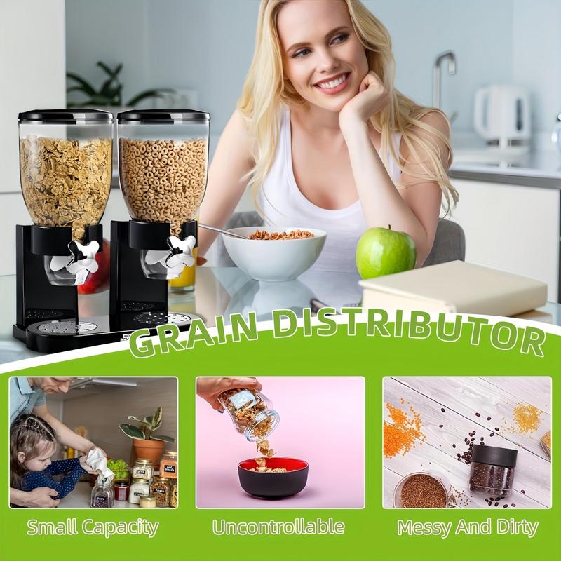 Dry Food Dispenser, 1 Count Single Or Dual Bin Dispenser, Large Capacity Cereal Dispenser for Candy, Nuts, Rice, Granola, Cereal, Grain Dispenser