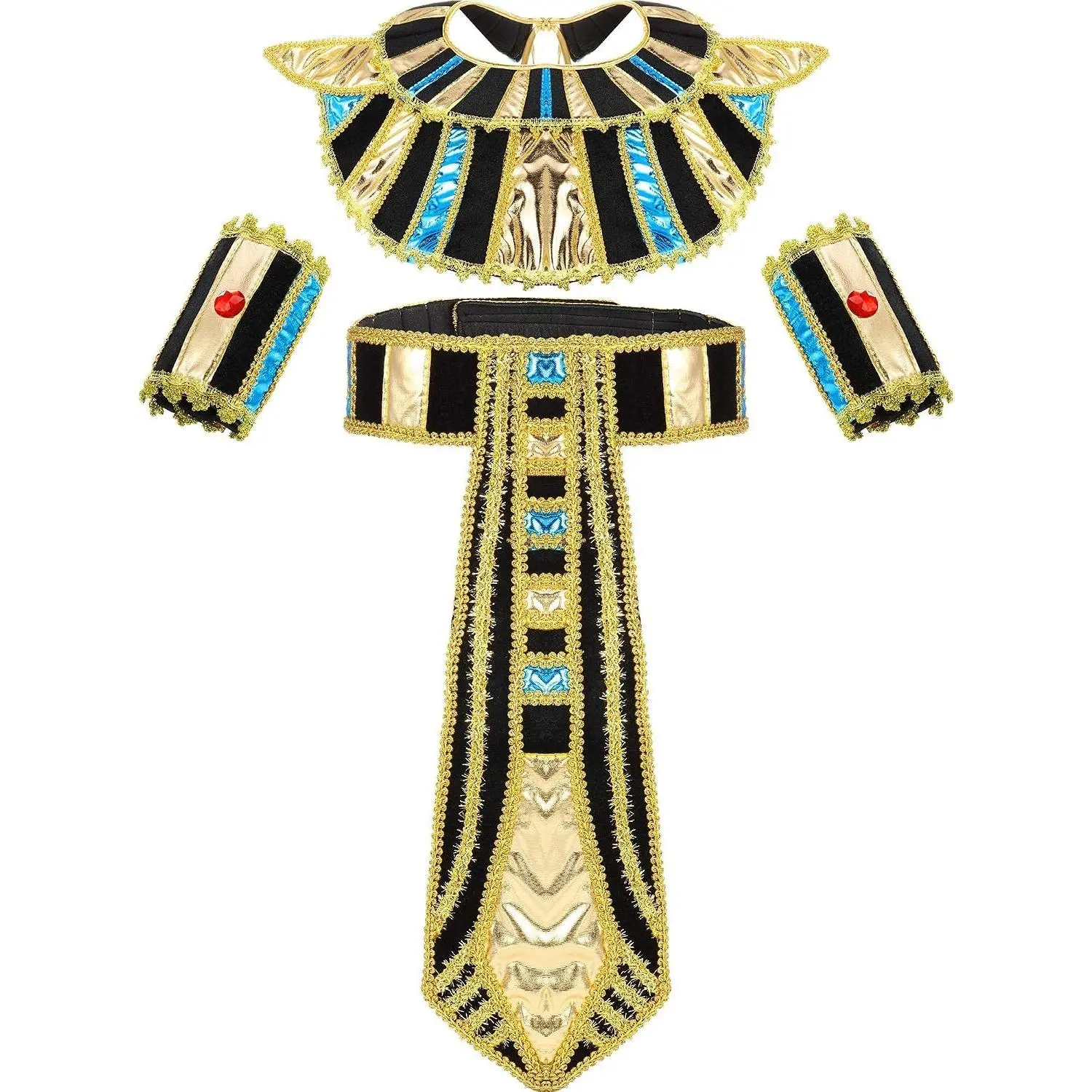 4 Pcs Egyptian Costume Accessories Set for Women, Halloween Cleopatra Theme Cosplay Party with Belt Collar Wristbands, Medium(Gift)