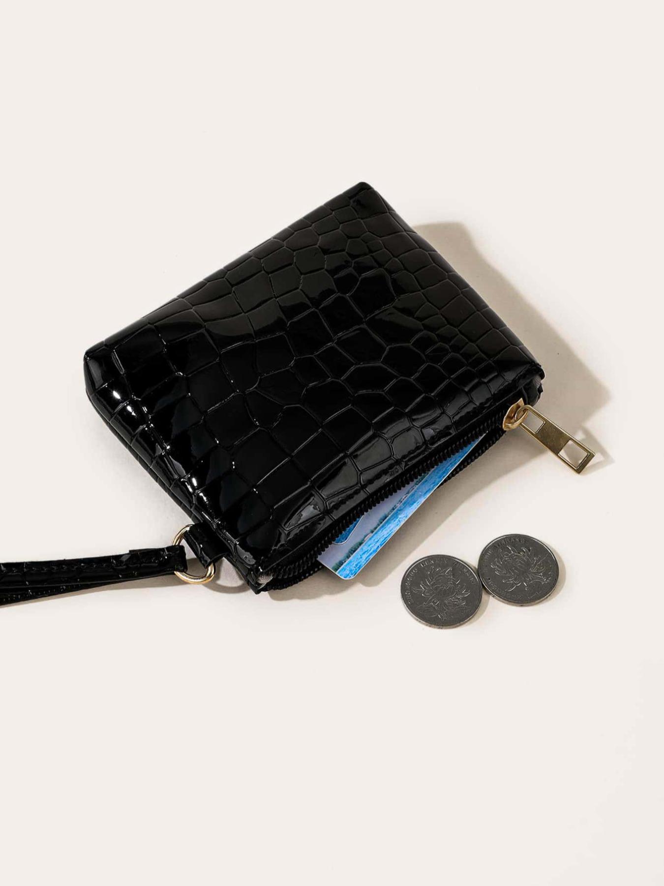Women's Crocodile Embossed Zipper Short Wallet, Casual PU Leather Coin Purse For Daily Used, Multiple Slots Card Holder
