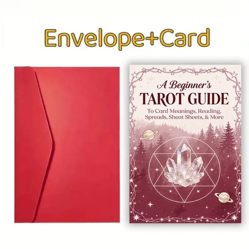 Beginner's Tarot Guide Themed Greeting Card, Introductory Learning Card for Tarot Card Meanings, Readings and Spreads, Mysterious Starry Sky Crystal Forest Style Card for Tarot Enthusiasts Collection Women's clothin