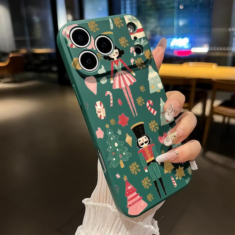 Nutcracker Christmas Dream Pattern Straight Edge Phone Case for iPhone 17 15 16 14 Pro Max 13 12 11  XS Plus Air  Shockproof Full Camera Protection Durable Slim Liquid Silicone Cover Smartphone Casing