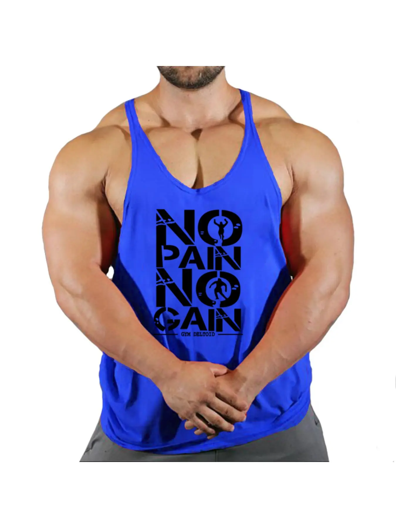 No Pain No Gain Graphic Men Stringer Tank Top Bodybuilding Weight Lifting Training Sleeveless Gym Shirt Graphic Tank Tops