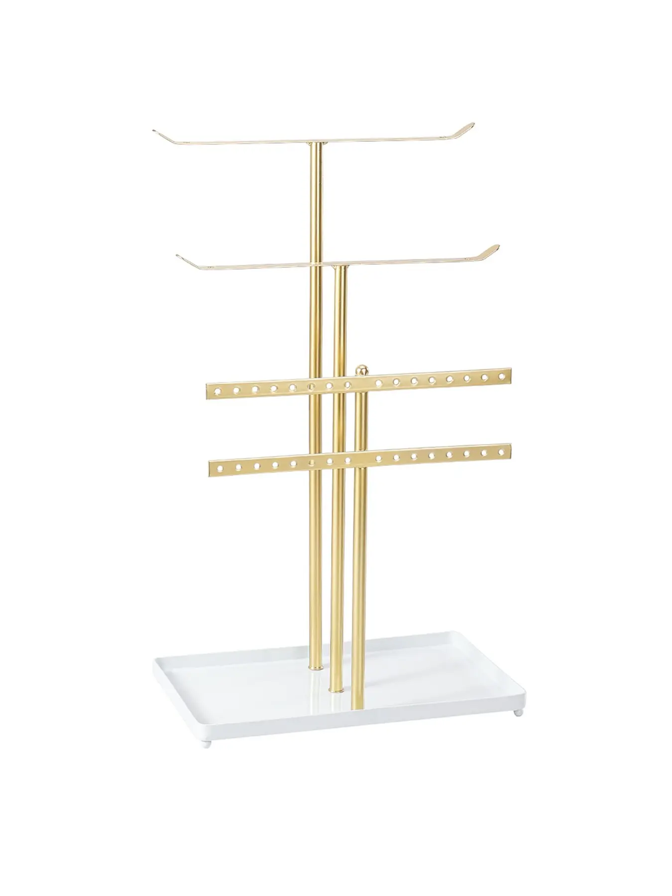 4-Tier Metal Jewelry Display Stand, Storage Tray, Multi-Hole Earring Holder, Necklace Rack, Detachable Organizer for Home Decor