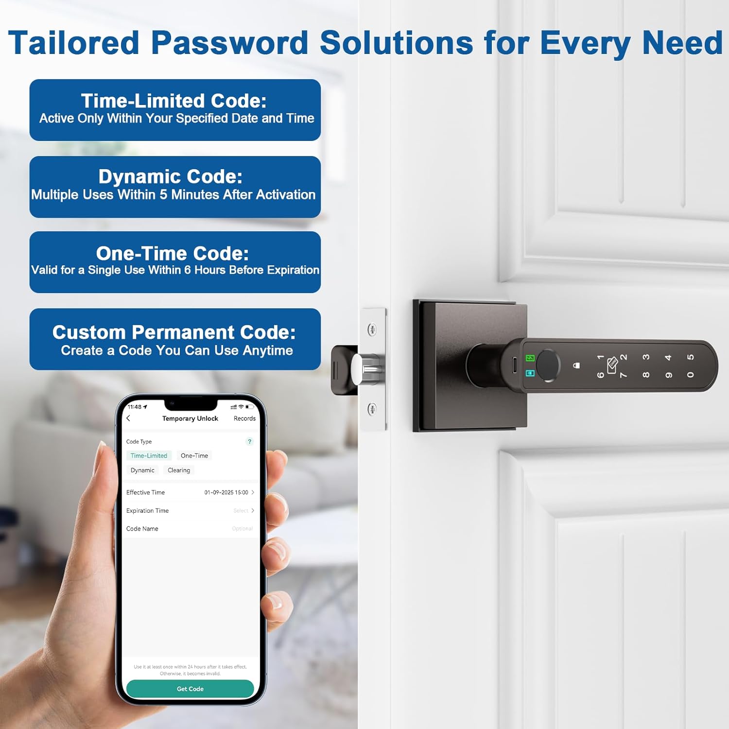 Fingerprint Door Lock, 5 in 1 Finger Print Door Knob with  APP/Fingerprint/IC Cards/Password/Backup ,  Door Knob with Keypad for Bedroom, Office, Apartment, Starry Grey