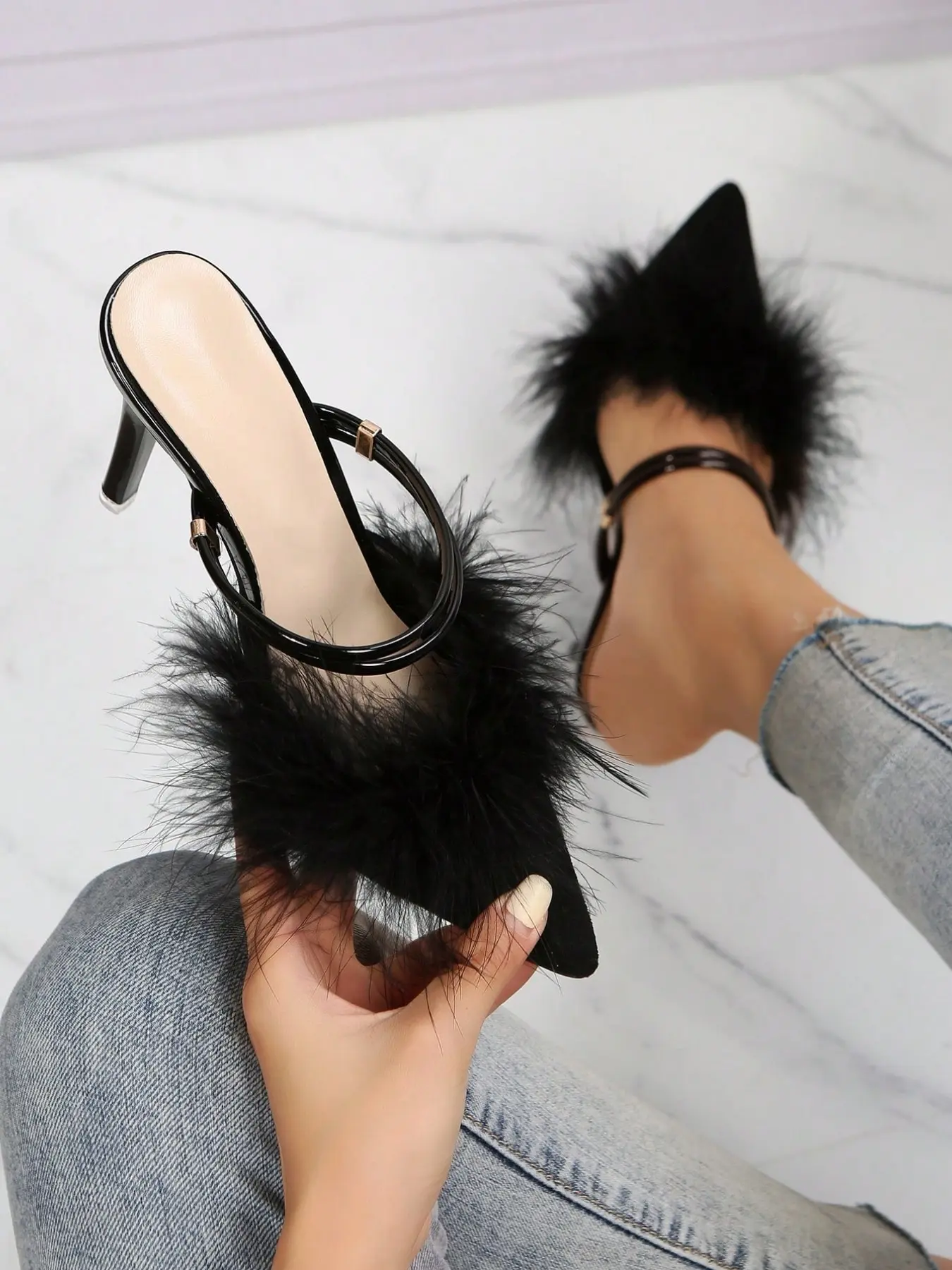 Summer New High-End Pointed Toe Dress Shoes, Comfortable PVC Sole, Rhinestone Design, Evening Wear, Medium Width, Elegant and Versatile, Prom Shoes