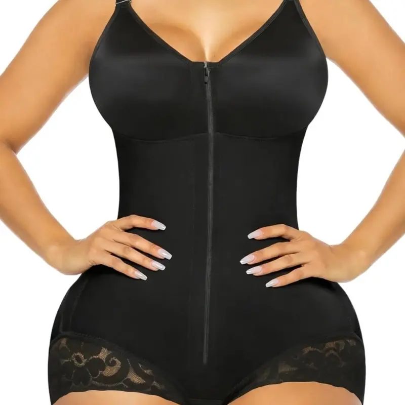 1 Count Women's Adjustable High Compression Zipper Tummy Control Shapewear Bodysuit, Fashion Shapewear Bodysuit, Fajas, Colombian Shapewear, Triangle Lace Body Shaperwear, Body Shaper, Suitable For Various Occasions