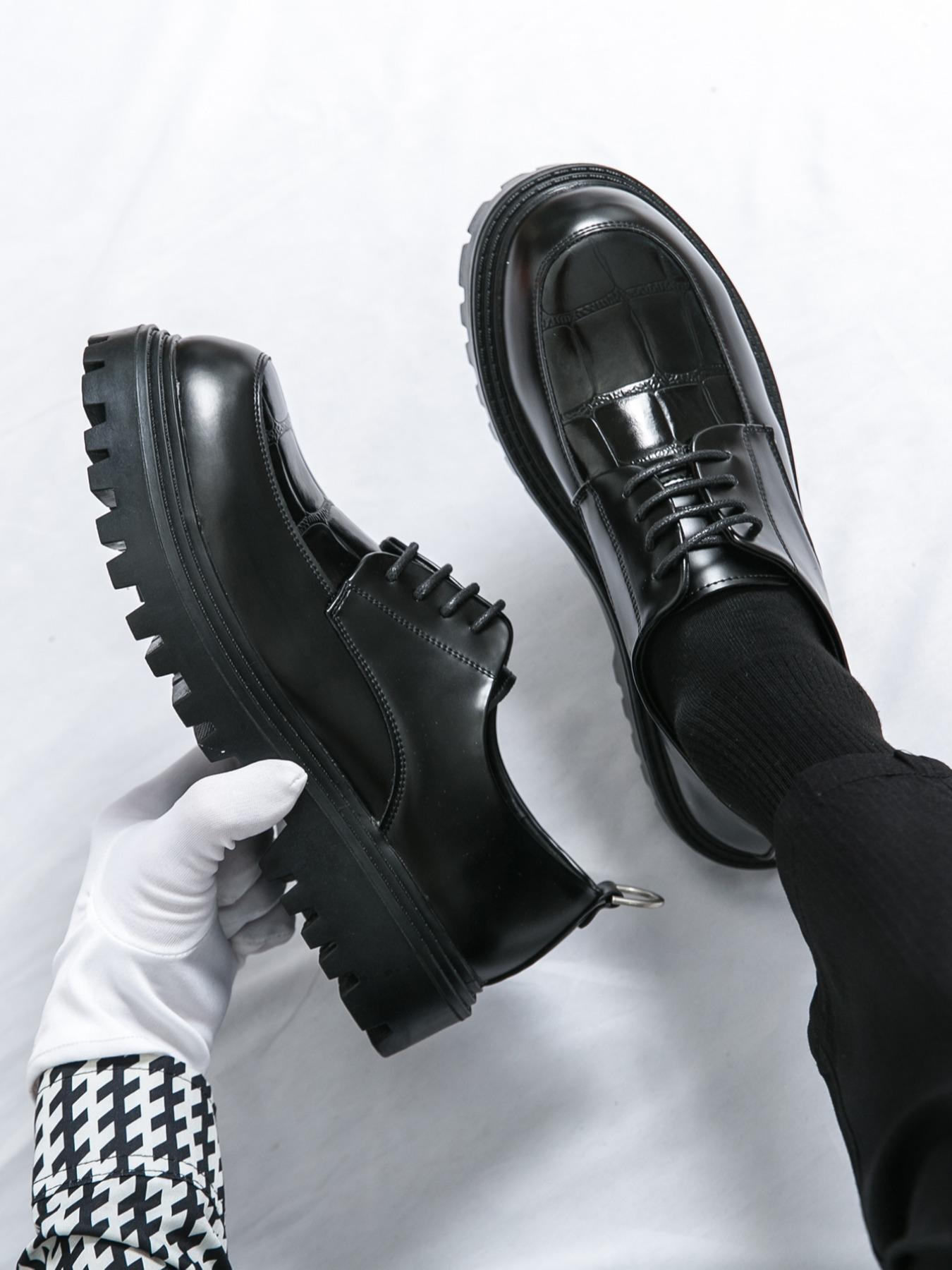 Men's Fashionable Plain Color Lace Up Dress Shoes, Casual Comfortable Thick Sole Oxford Shoes for Daily Wear, Fashion Shoes for Party, Daily Clothing Decor, Boy, Stackform Shoes