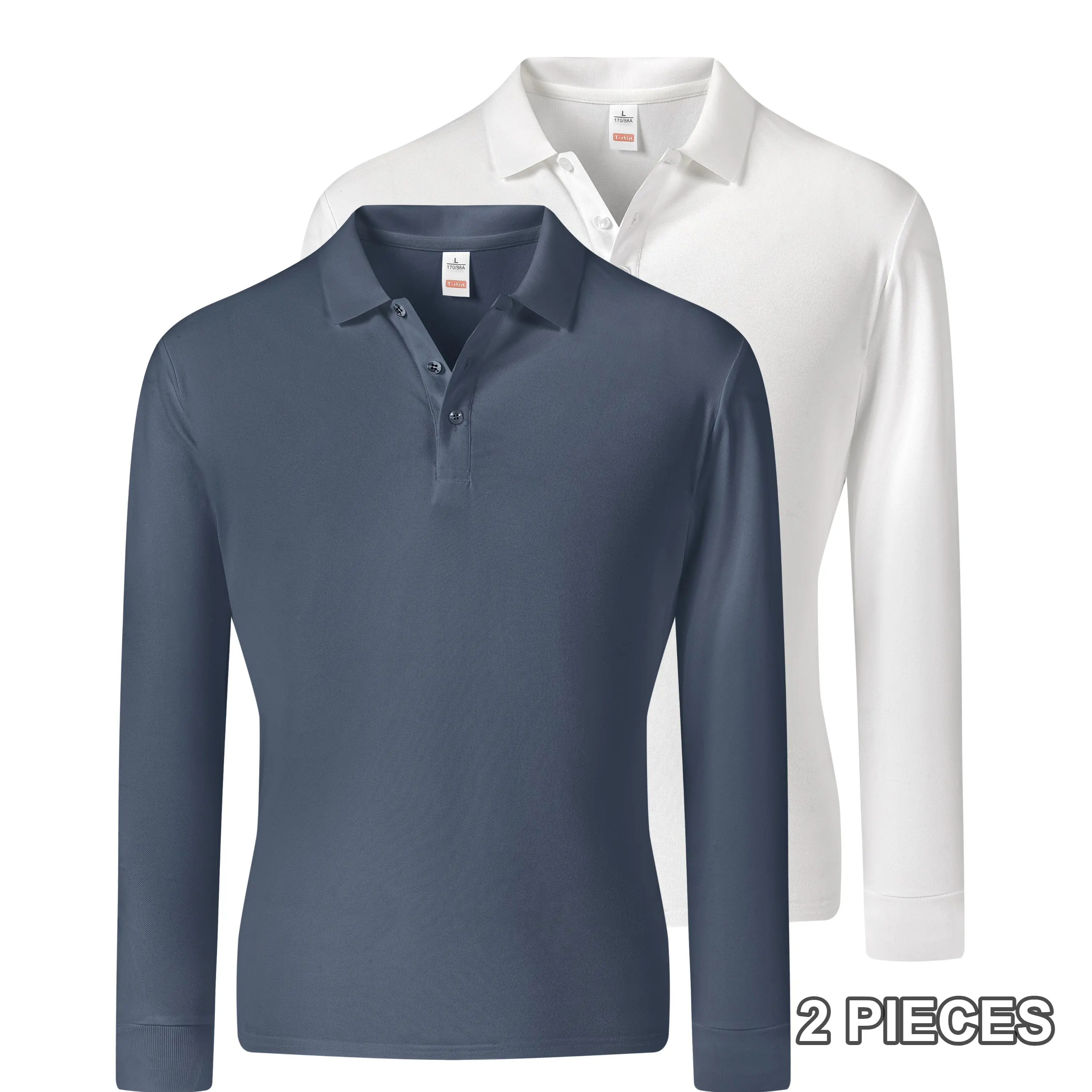 Men Long Sleeve Solid Polo Shirt Soft Silky Ice Touch Fabric Classic Turn Down Collar Three Button Placket Ribbed Cuff Regular Fit Basic Top For Business Travel Daily Casual Outfit Multiple Color Options
