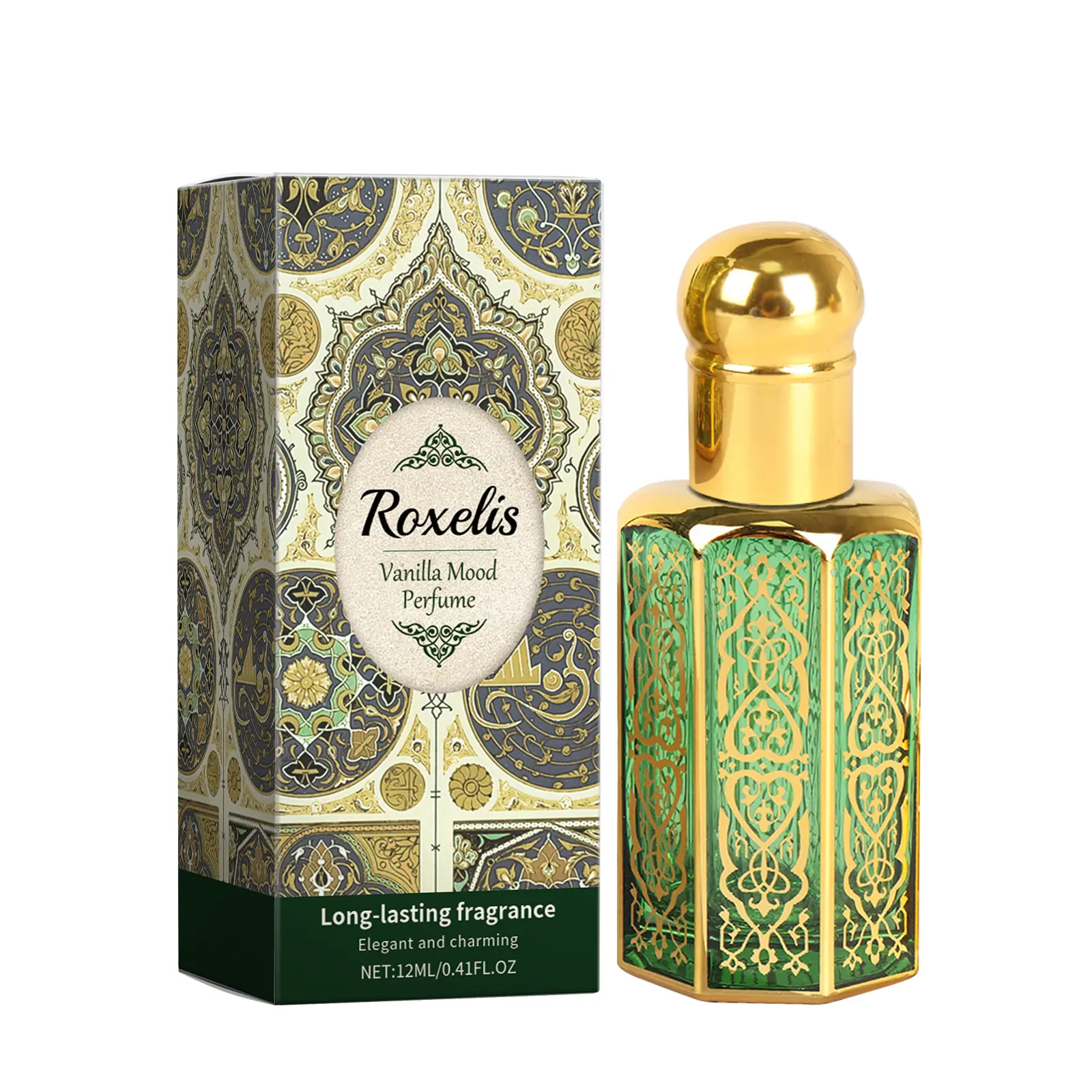Roxelis Arabian Roll-On Perfume, Light Elegant Long Lasting Floral Fragrance with Glycerin & Denatured Alcohol, Portable Mild Atmosphere Perfume, Multi Scents: Vanilla, Tuberose, Rose, Cedarwood