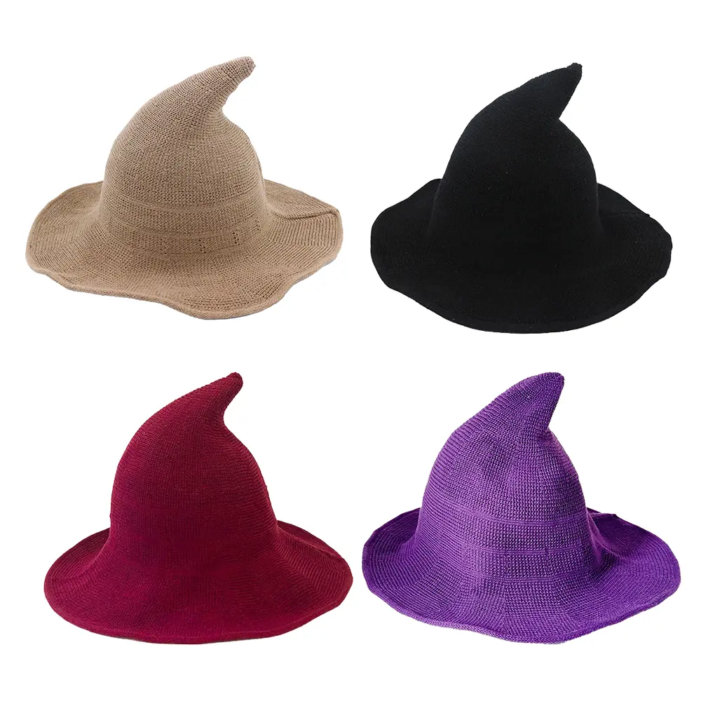 Women's Retro Cotton Classic Witch Hat - Knit Thermal Cold Resistant Role Play Accessory, Short Brim Pointed Top, 56-60cm Adjustable Wire, Festival Statement Hat for Halloween Parties, Festival Statement Hats