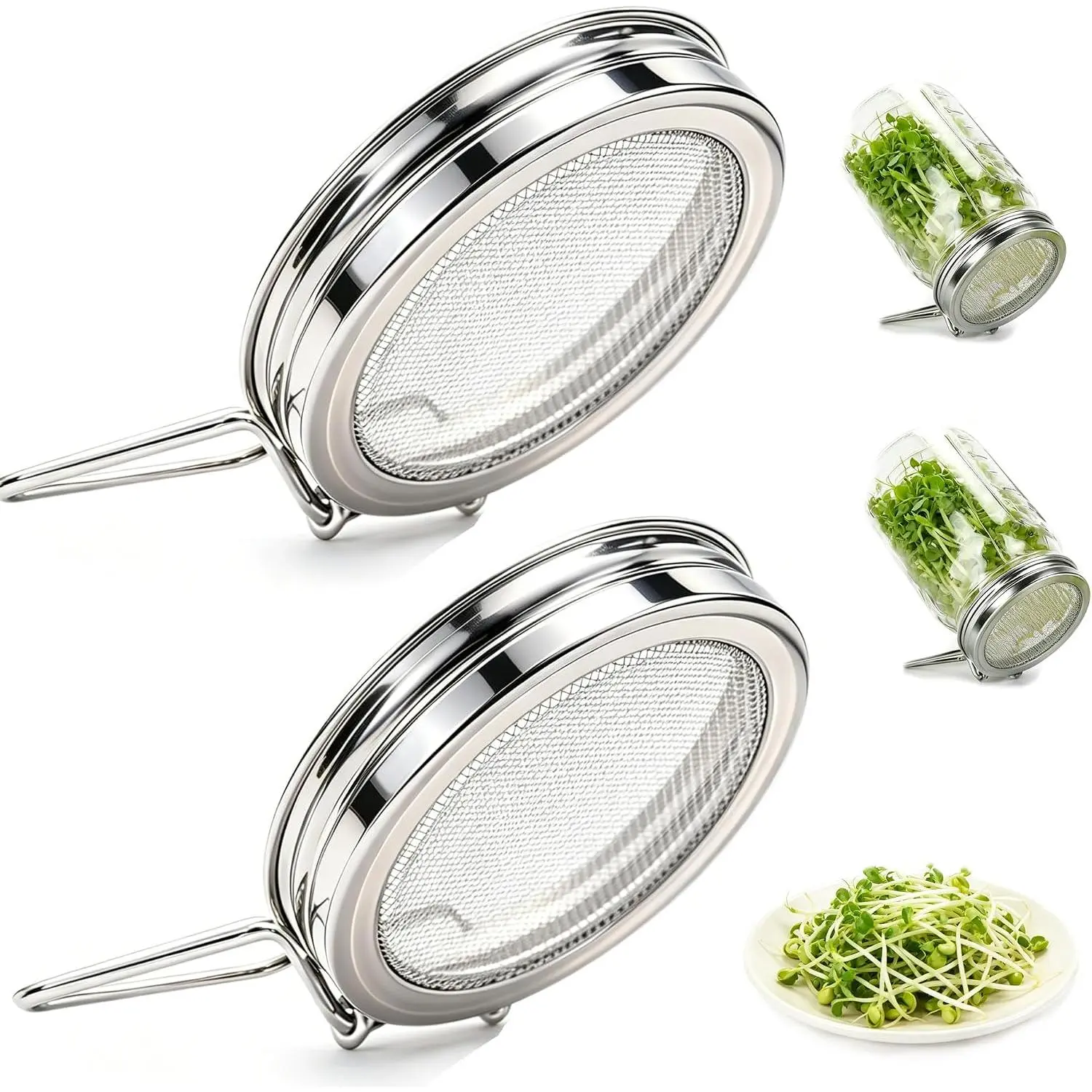 2 Pack Stainless Steel Sprouting  for Wide Mouth Mason Jars,  Fine Mesh Sprouting Jar Kit for Broccoli Sprouts Growing Kit,  Gardeners