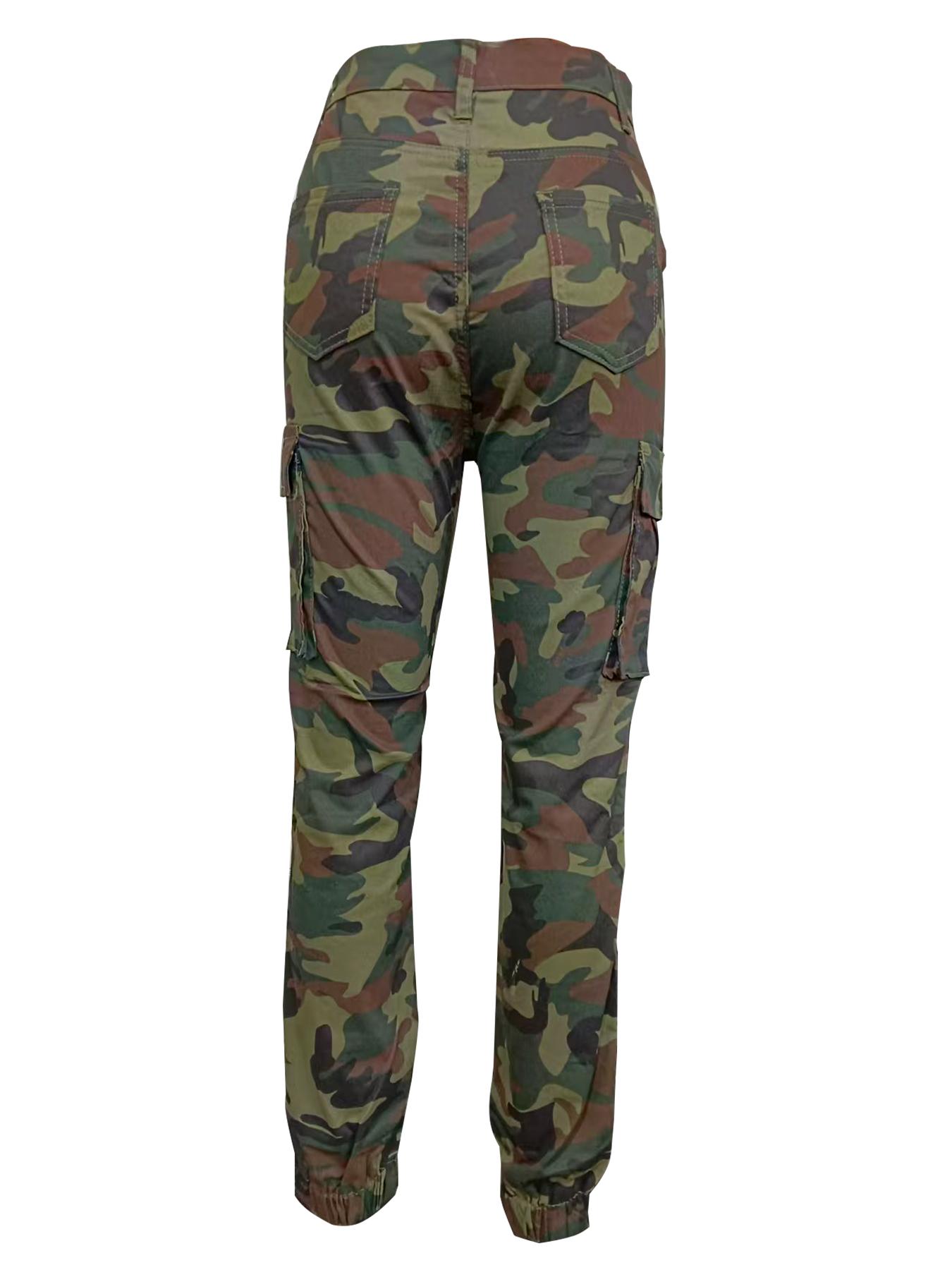 Women's Camo Print Camouflage Button Fly Cargo Pants, Casual Pocket Design Trousers for Daily Wear, Ladies Bottoms for Fall & Winter, Womenswear, Casual Fashion Trousers, Casual Comfy Stretch, Casual Chic Trousers
