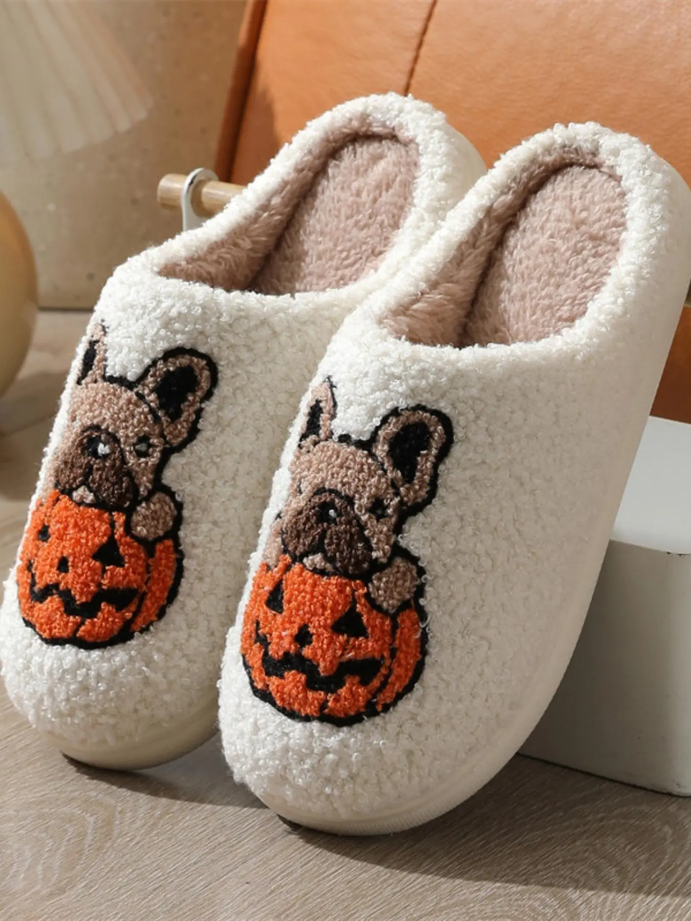 Women's Cute Cartoon Halloween Themed Design Plush Slippers, Casual Soft Comfortable Home Slippers, Warm Slippers for Indoor & Outdoor Use for Fall & Winter