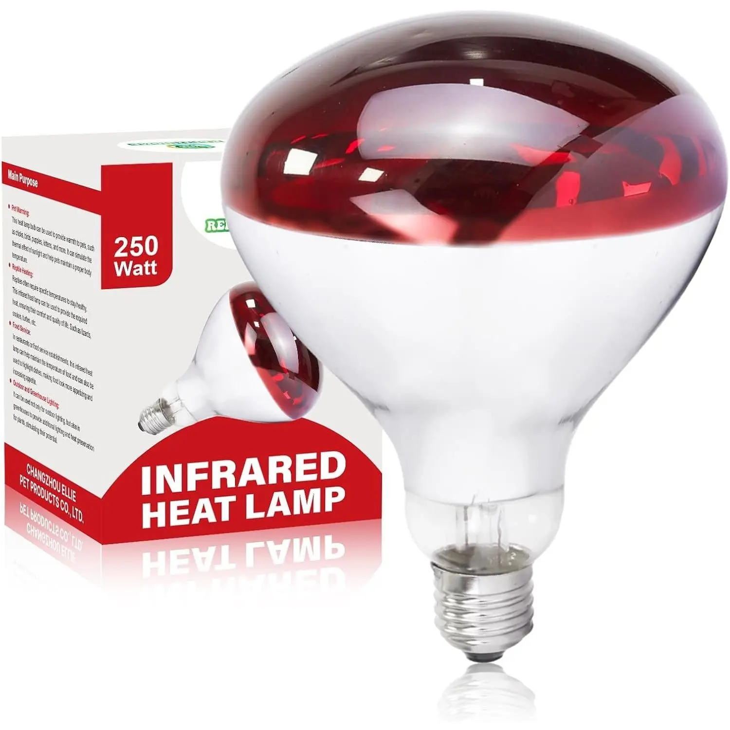 250W R125 Infrared Red Heat Lamp Bulb 1 Pack for Chicken, Chick, Reptiles, Pets and Heating Use