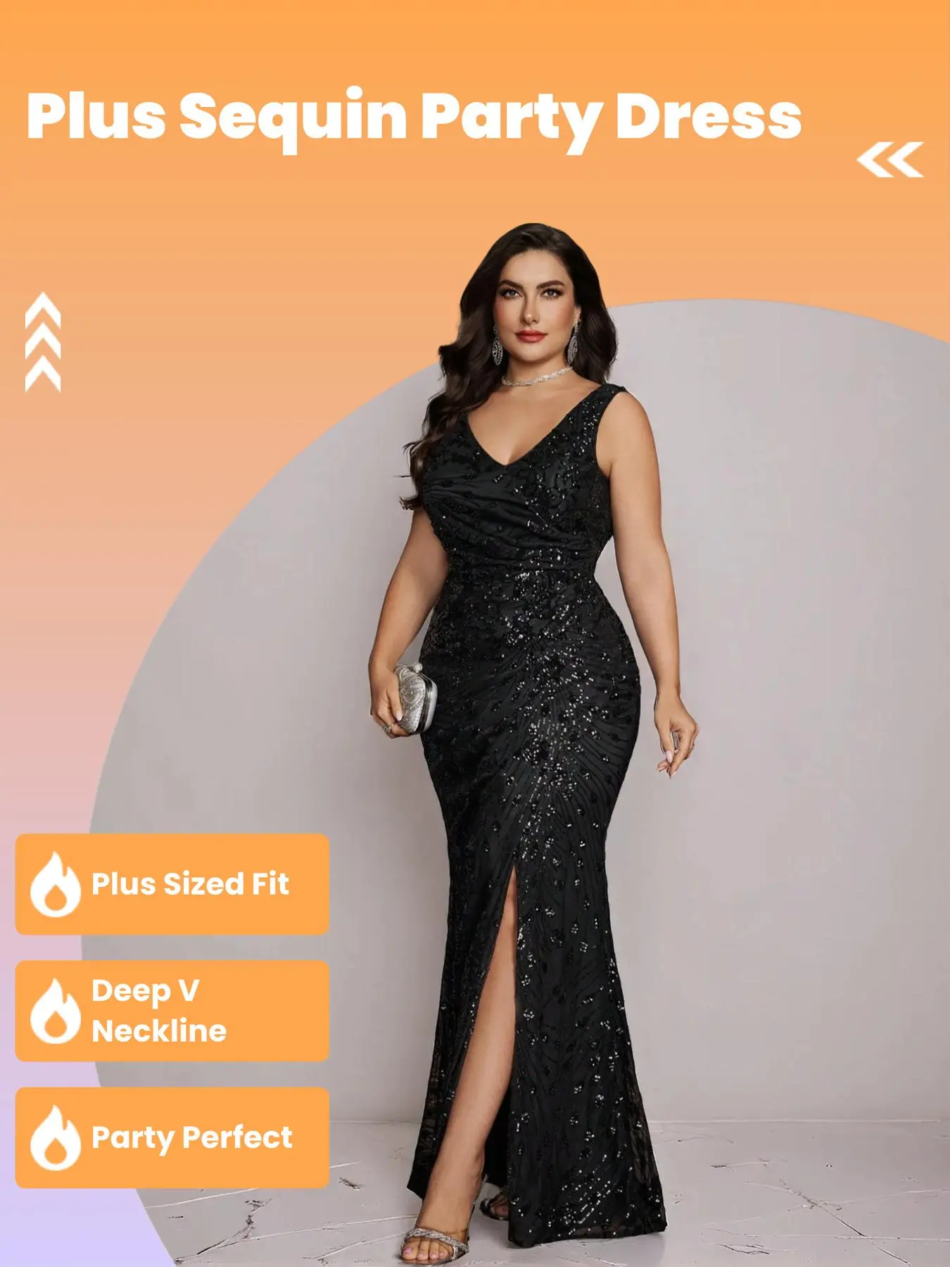 Plus Size] Glitter Sequins Deep V Neck Formal Evening Dress Fit, Elegant  Long Sleeve Maxi Dress for Party Banquet, Women's Clothes Womenswear for  Summer - TikTok Shop