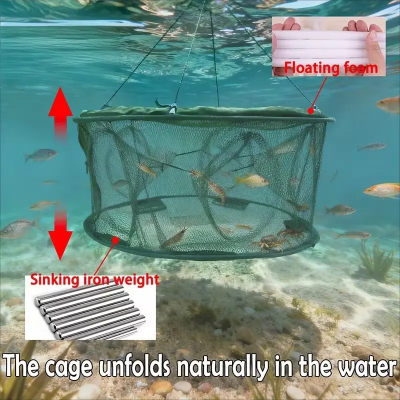 1pc Foldable Shrimp Cage Fish Trap, for Catching Eel, Loach, Crayfish & Fish, Portable Fishing Net with Outdoor Fishing Tools