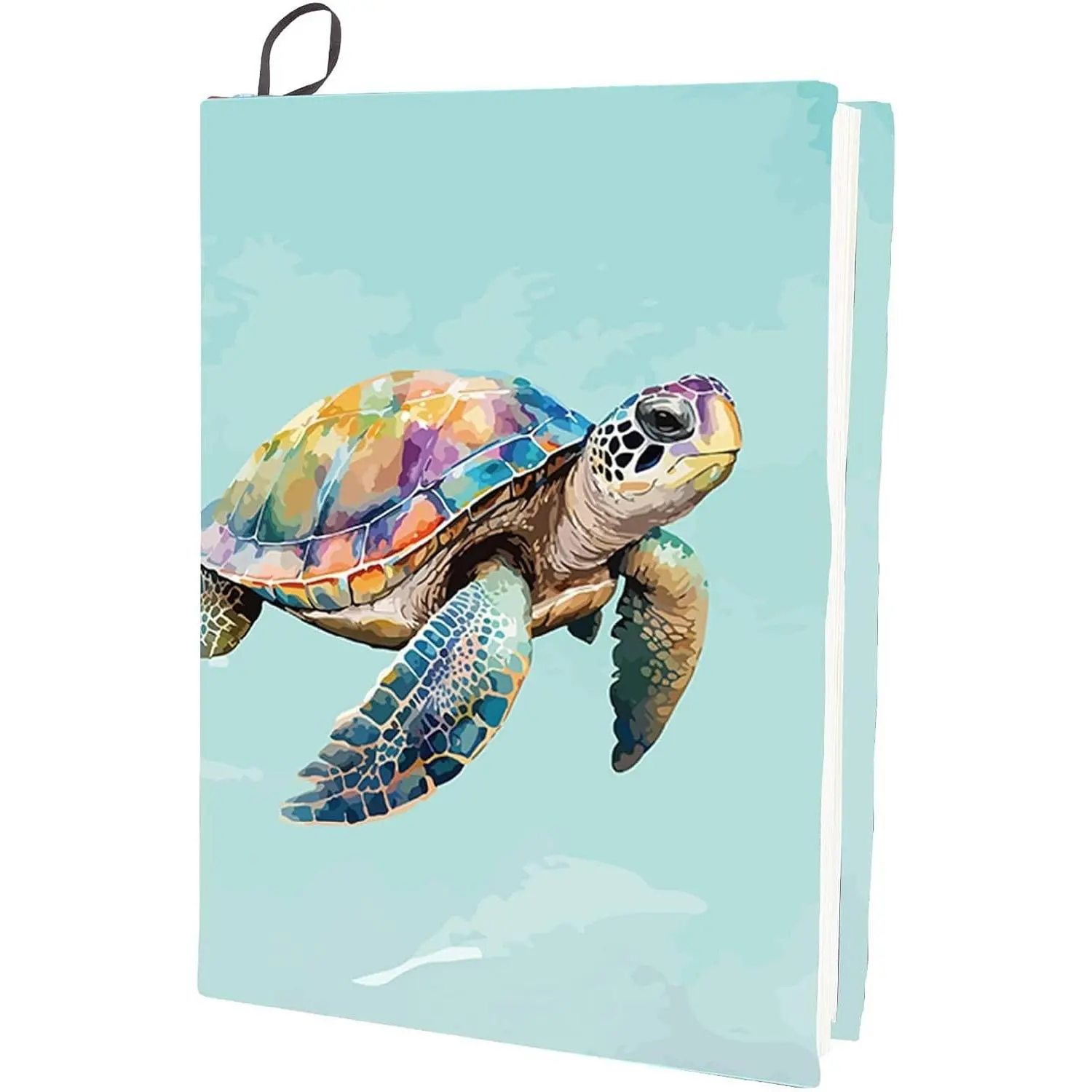 Turtle Stretchable Book Cover Blue Washable Reusable Large Nylon Cloth Polyester Book Protector Elastic Notebook Wraps Suitable for Most Hardcover Books Students
