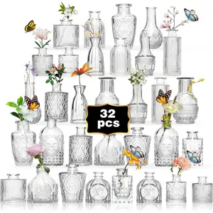 Clear Glass Mini Bud Vases Set of 32PCS, Small Flower Vases for Table Centerpieces, Suitable for Birthday Party Anniversary Wedding Baby Shower Home Decor Clear