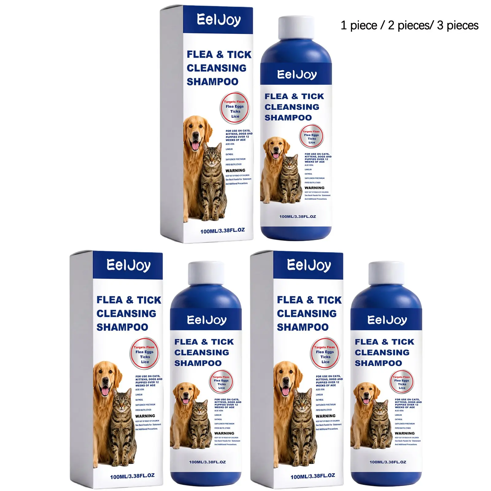 Pet Flea Tick Cleaning Shampoo (100ML/100ML*2/100ML*3), Gentle Cleansing, Odor Removal, Soft & Glossy Fur, Moisturizing, Comfortable, Daily Care