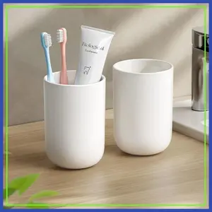Unbreakable Reusable Bathroom Tumbler 2Pcs, Non-Slip Plastic Toothbrush Cup 13oz 380ml