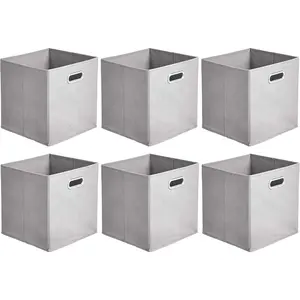 Foldable cube storage box, space-saving, fabric organizer with handles, 10.5 x 10.5 x 11inch cm, light gray, pack of 6