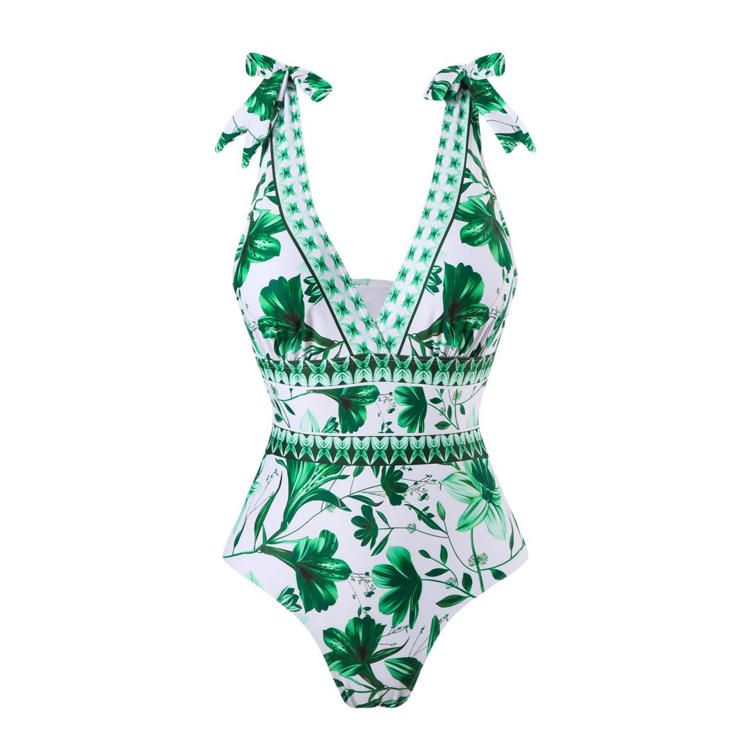 Women's V Neck Bohemian Print One-Piece Swimsuit and Matching Cover Skirt Set Summer Swimdress Swimming Vacation Beach Bathing SuitSuit Stylish Beachwear