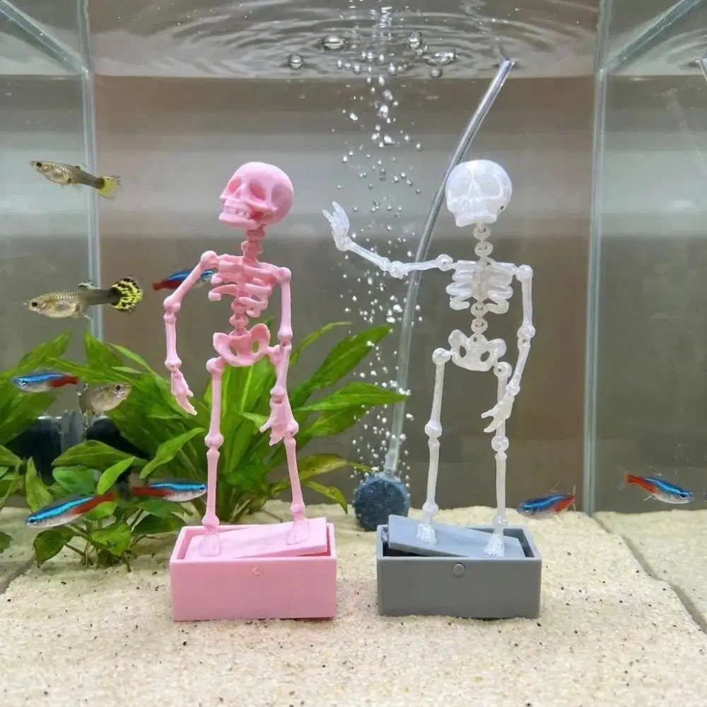 Fish Tank Dancing Rocking Skull Ornament, Movable Skeleton Action Figure Decor, Oxygen Driven Floating Ghost for Aquarium Landscaping, Creative Bubbler Air Pump Underwater Toy Cave Background