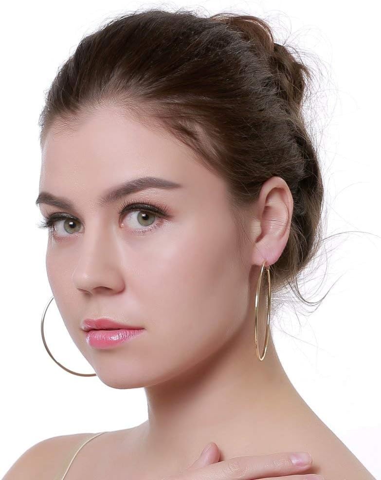 Dainty 70mm Big Large Hoop Earrings for Women Fashion Round Circle Huggie Hoops 3 Inch Fashion Minimalist Hooped for Bff Birthday Her