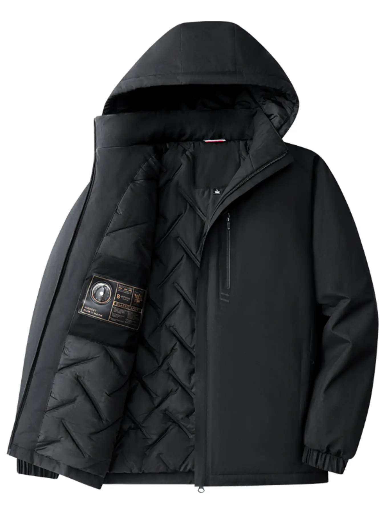 Men's Quilted Padded Winter Jacket, Puffer Jacket, Detachable Hood Warm Insulated Coat, Zip‑Up Windproof Casual Outerwear for Cold Weather Daily & Outdoor